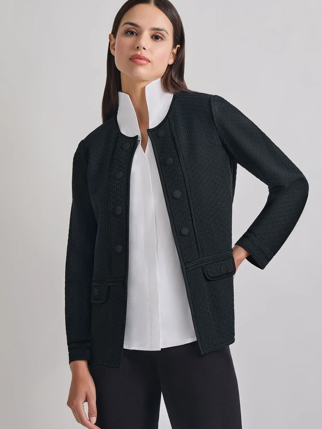 Misook Jackets & Coats|Open Neck Tonal Detail Jacket