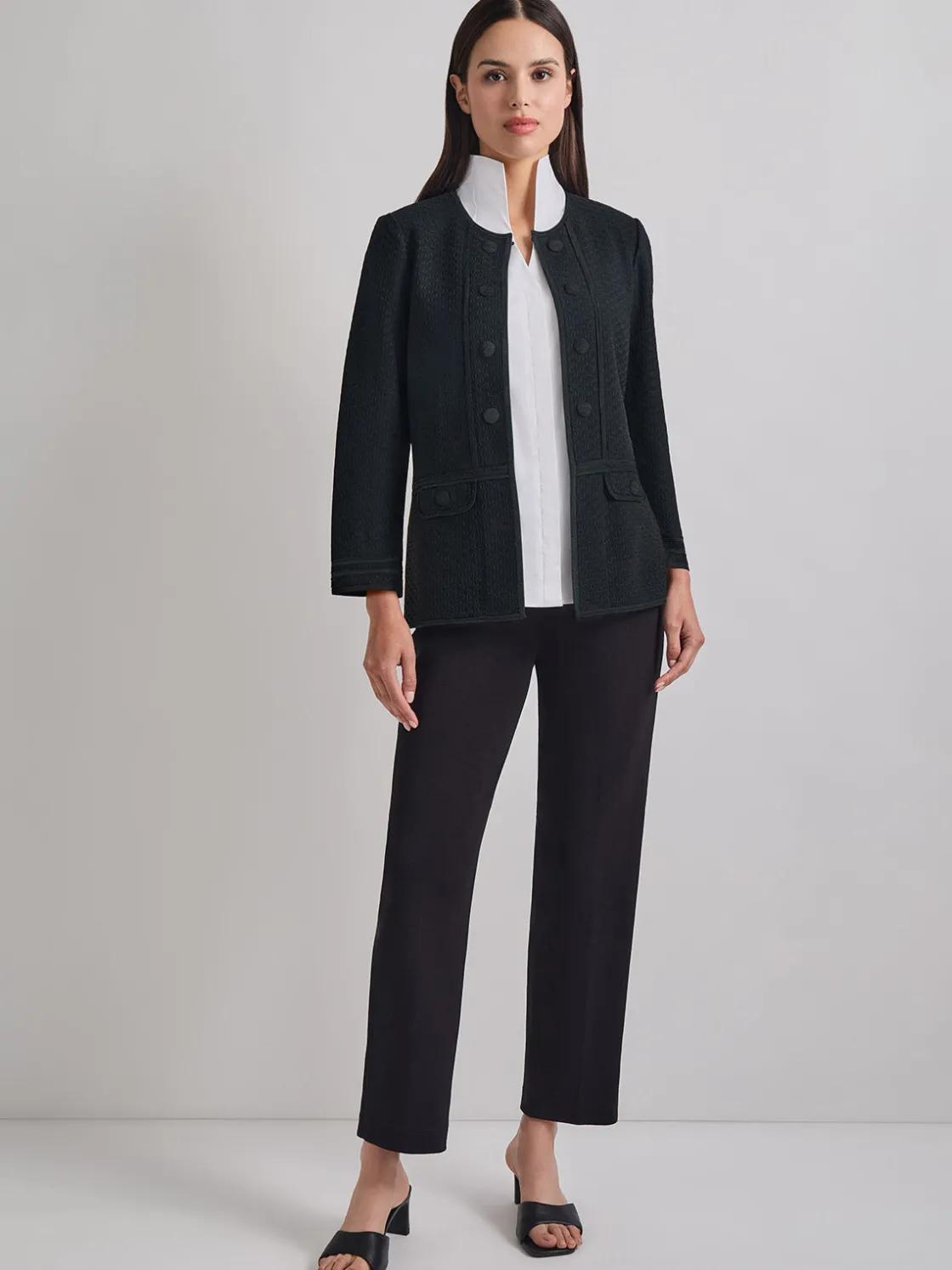 Misook Jackets & Coats|Open Neck Tonal Detail Jacket