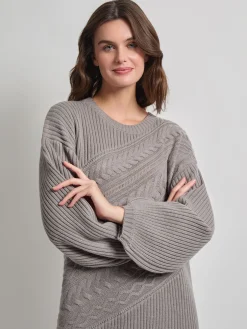 Misook Dresses|Oversized Cable Knit Wool Blended Sheath Maxi Dress