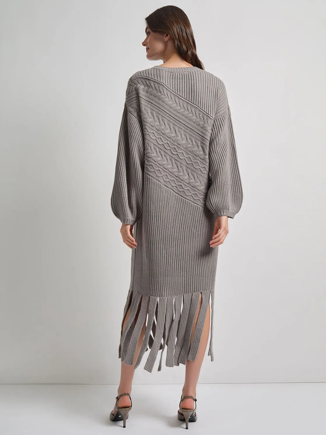 Misook Dresses|Oversized Cable Knit Wool Blended Sheath Maxi Dress
