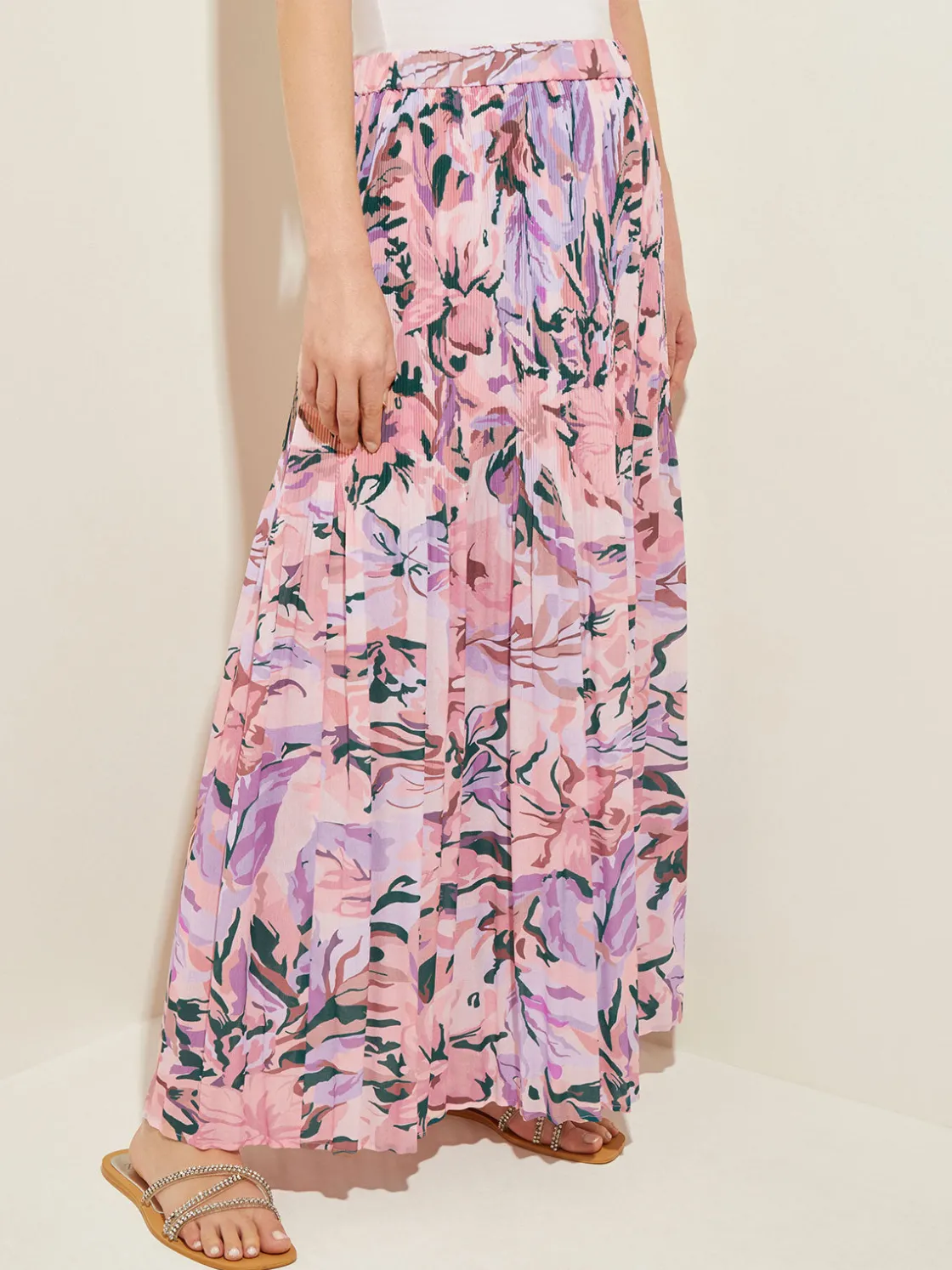 Misook Skirts|Pink Pleated Skirt - Floral Maxi Skirt |