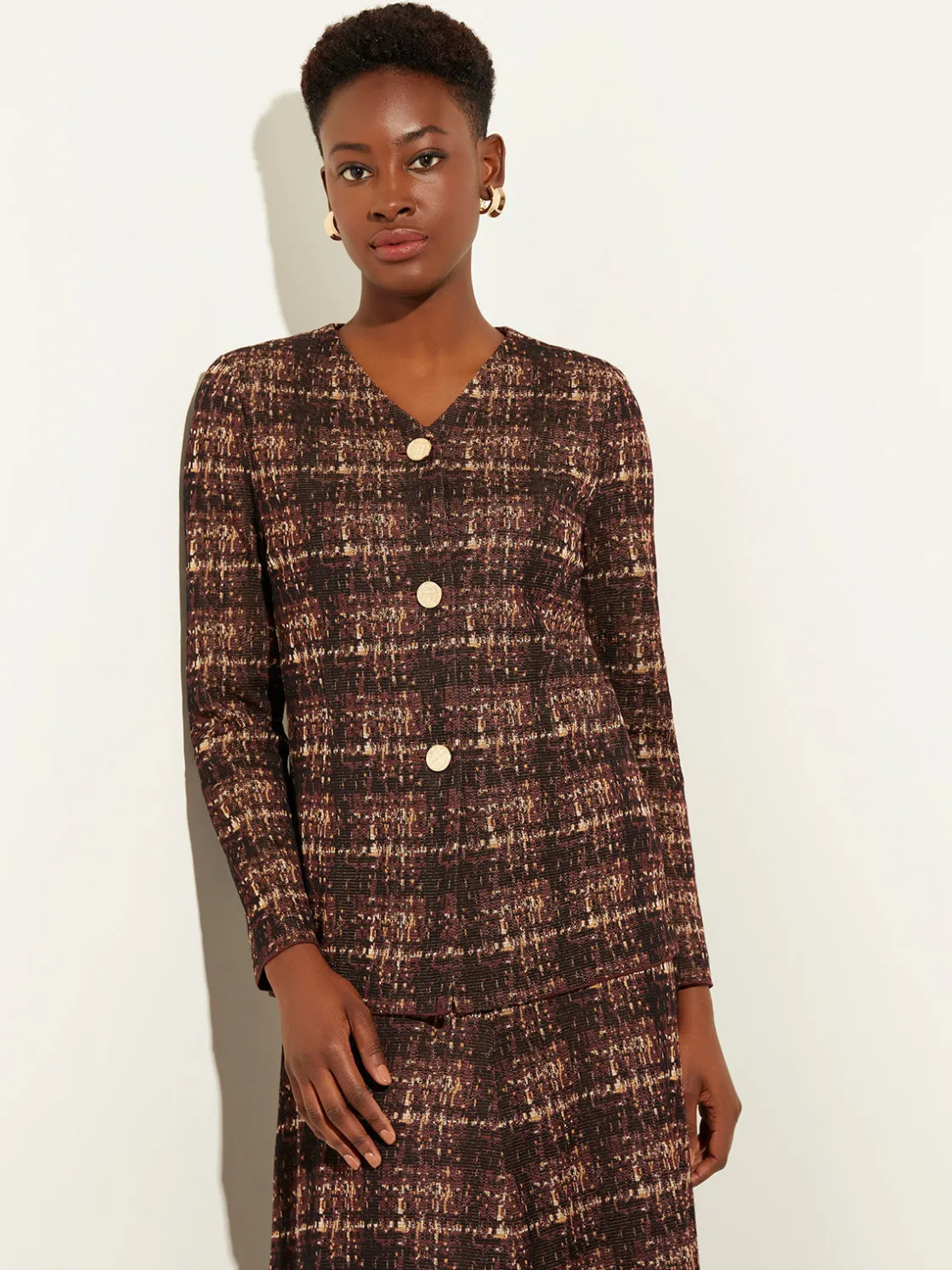 Misook Jackets & Coats|Plaid Button-Front Knit Jacket