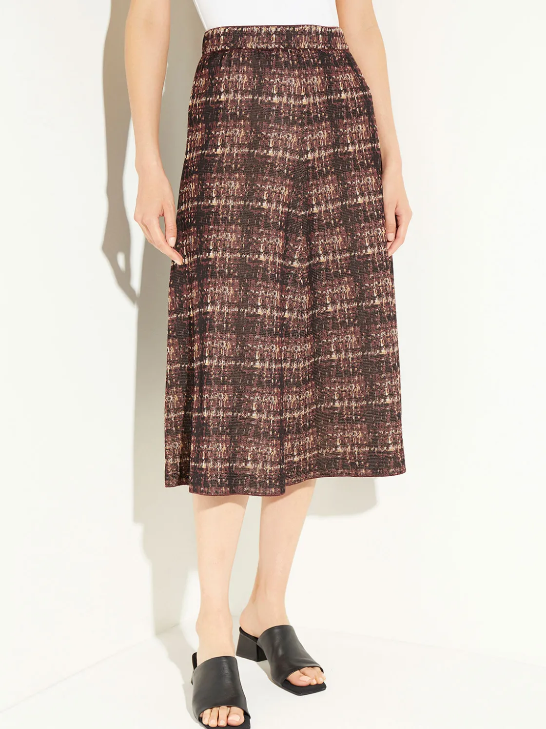 Misook Skirts|Plaid Knit A-Line Midi Skirt