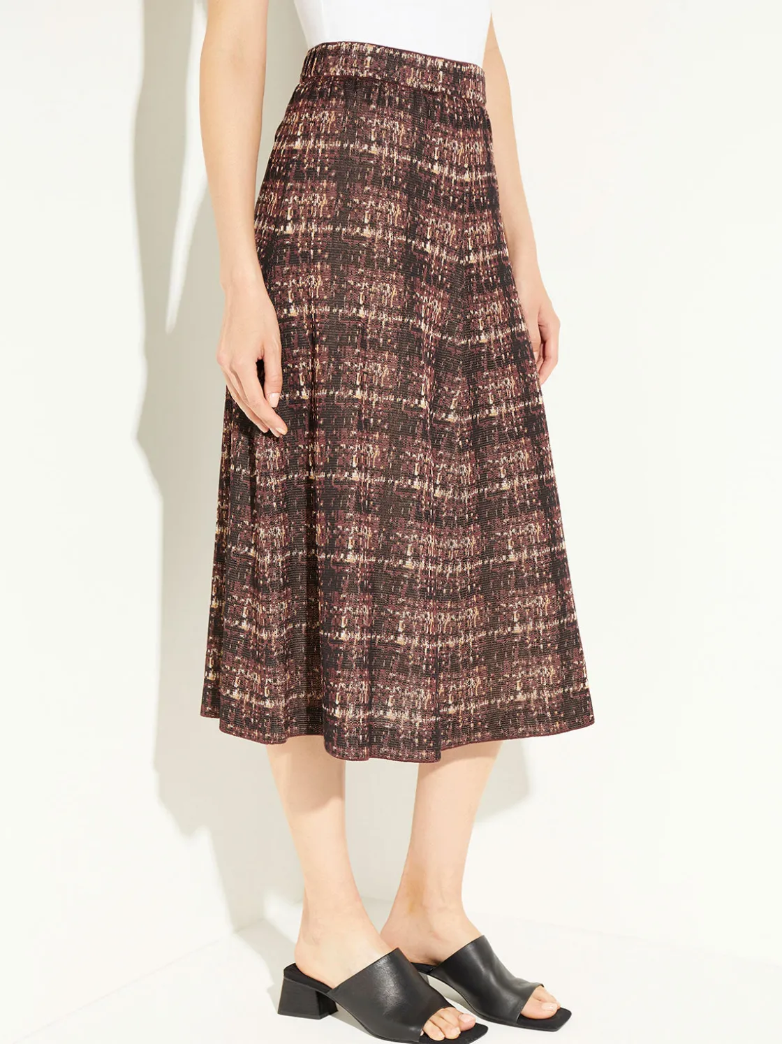 Misook Skirts|Plaid Knit A-Line Midi Skirt