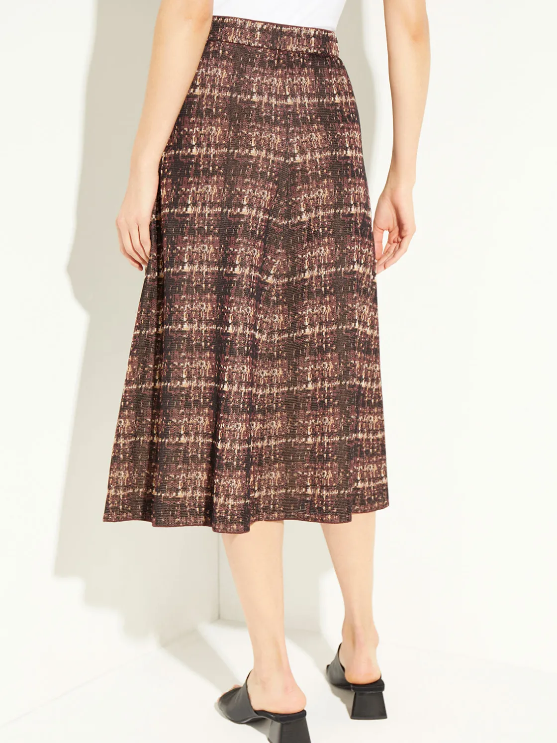 Misook Skirts|Plaid Knit A-Line Midi Skirt