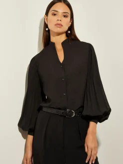 Misook Blouses & Shirts|Tops & Tees|Pleated Bishop Sleeve Stretch Crepe Blouse