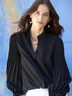 Misook Blouses & Shirts|Tops & Tees|Pleated Bishop Sleeve Stretch Crepe Blouse