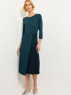 Misook Dresses|Pleated Contrast Panel Soft Knit Dress