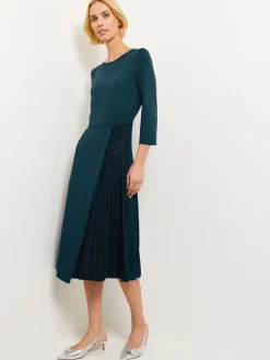 Misook Dresses|Pleated Contrast Panel Soft Knit Dress