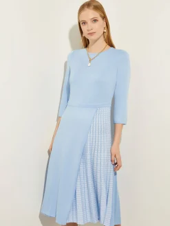 Misook Dresses|Pleated Contrast Panel Soft Knit Dress