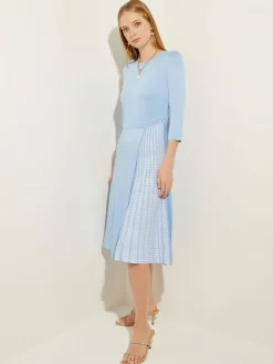 Misook Dresses|Pleated Contrast Panel Soft Knit Dress