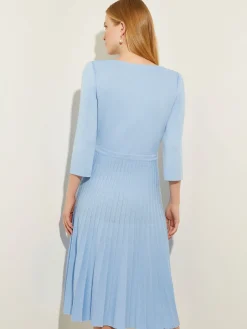 Misook Dresses|Pleated Contrast Panel Soft Knit Dress