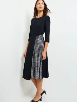 Misook Dresses|Pleated Contrast Panel Soft Knit Dress