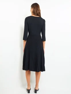 Misook Dresses|Pleated Contrast Panel Soft Knit Dress