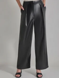 Misook Pants & Shorts|Pleated Straight Leg Vegan Leather Pants