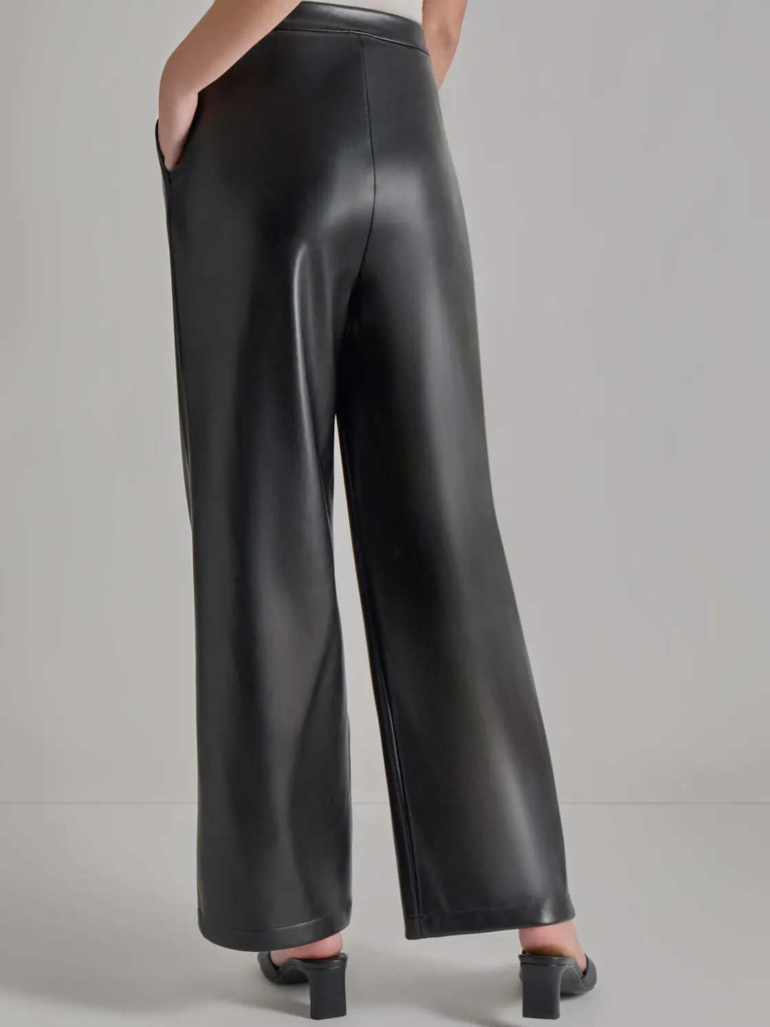 Misook Pants & Shorts|Pleated Straight Leg Vegan Leather Pants