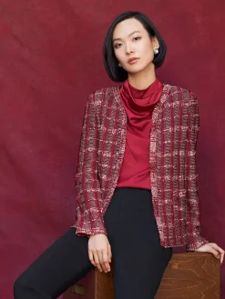 Misook Jackets & Coats|Red Plaid Jacket - Womens Tweed Jacket |