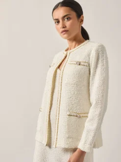 Misook Jackets & Coats|Relaxed Fit Boucle Lurex Crochet Trim Knit Jacket