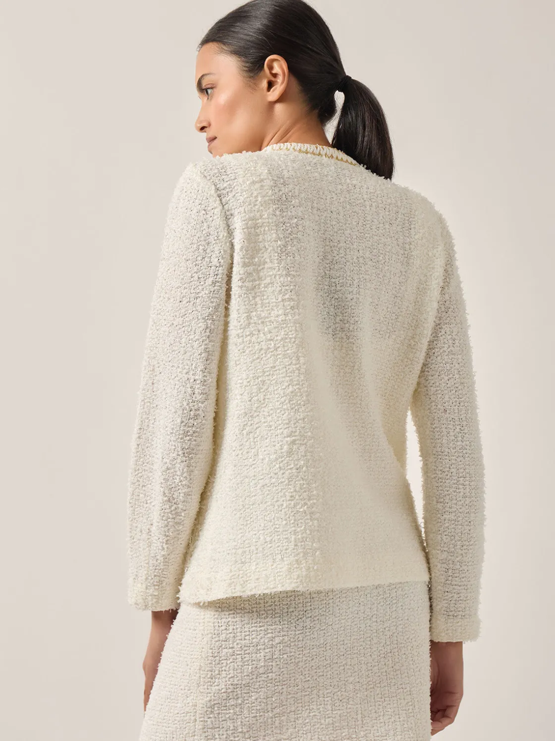 Misook Jackets & Coats|Relaxed Fit Boucle Lurex Crochet Trim Knit Jacket