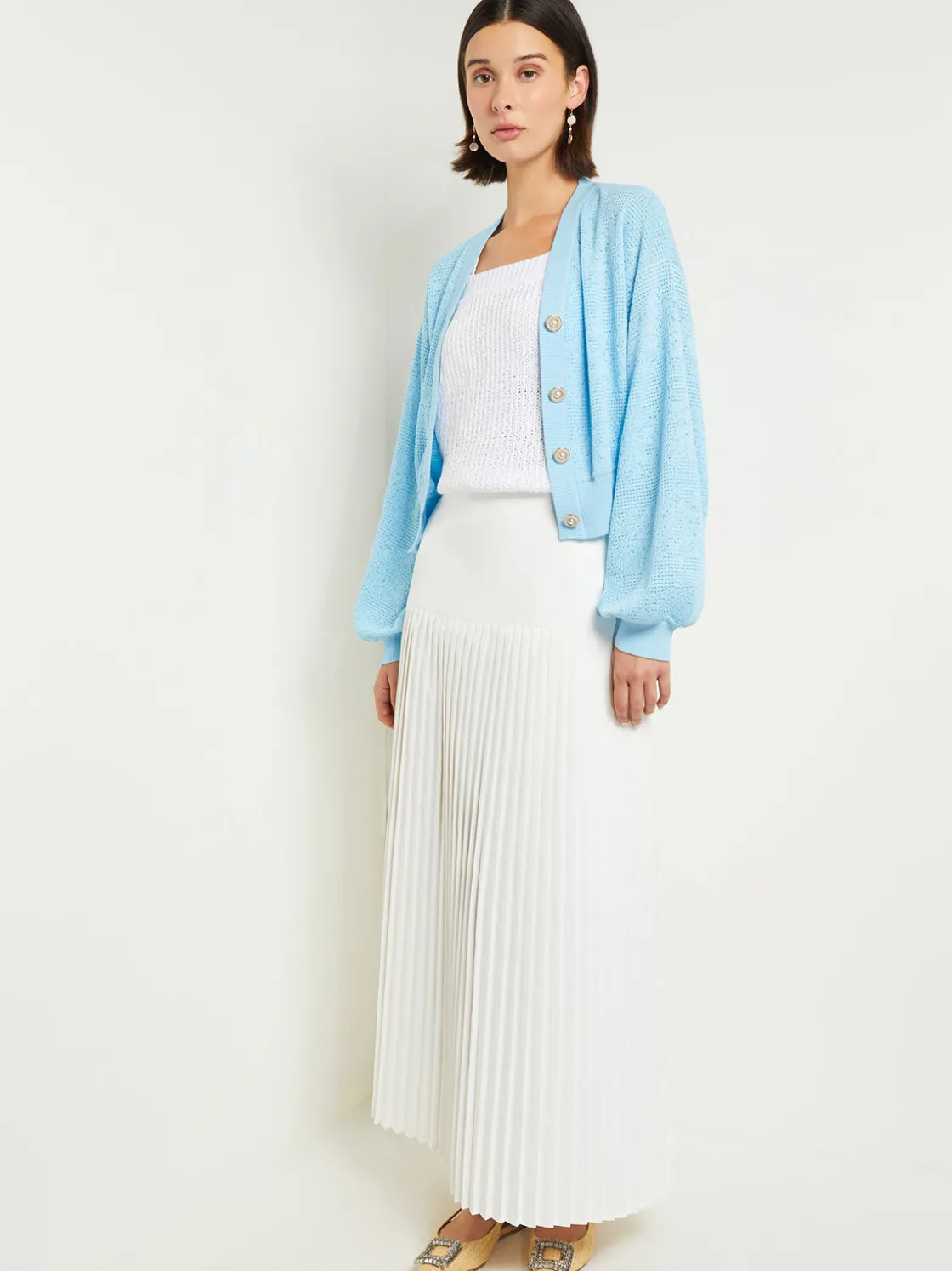 Misook Jackets & Coats|Relaxed Fit Button Front Jacket - Balloon Sleeve Soft Burnout Knit
