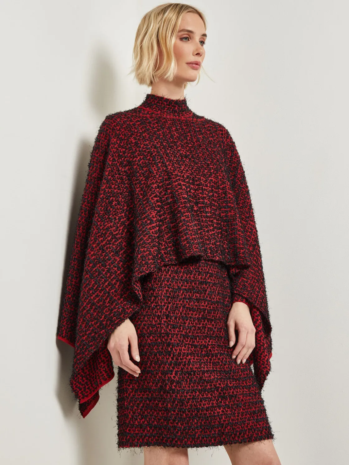 Misook Jackets & Coats|Relaxed Fit Two-Tone Eyelash Knit Poncho