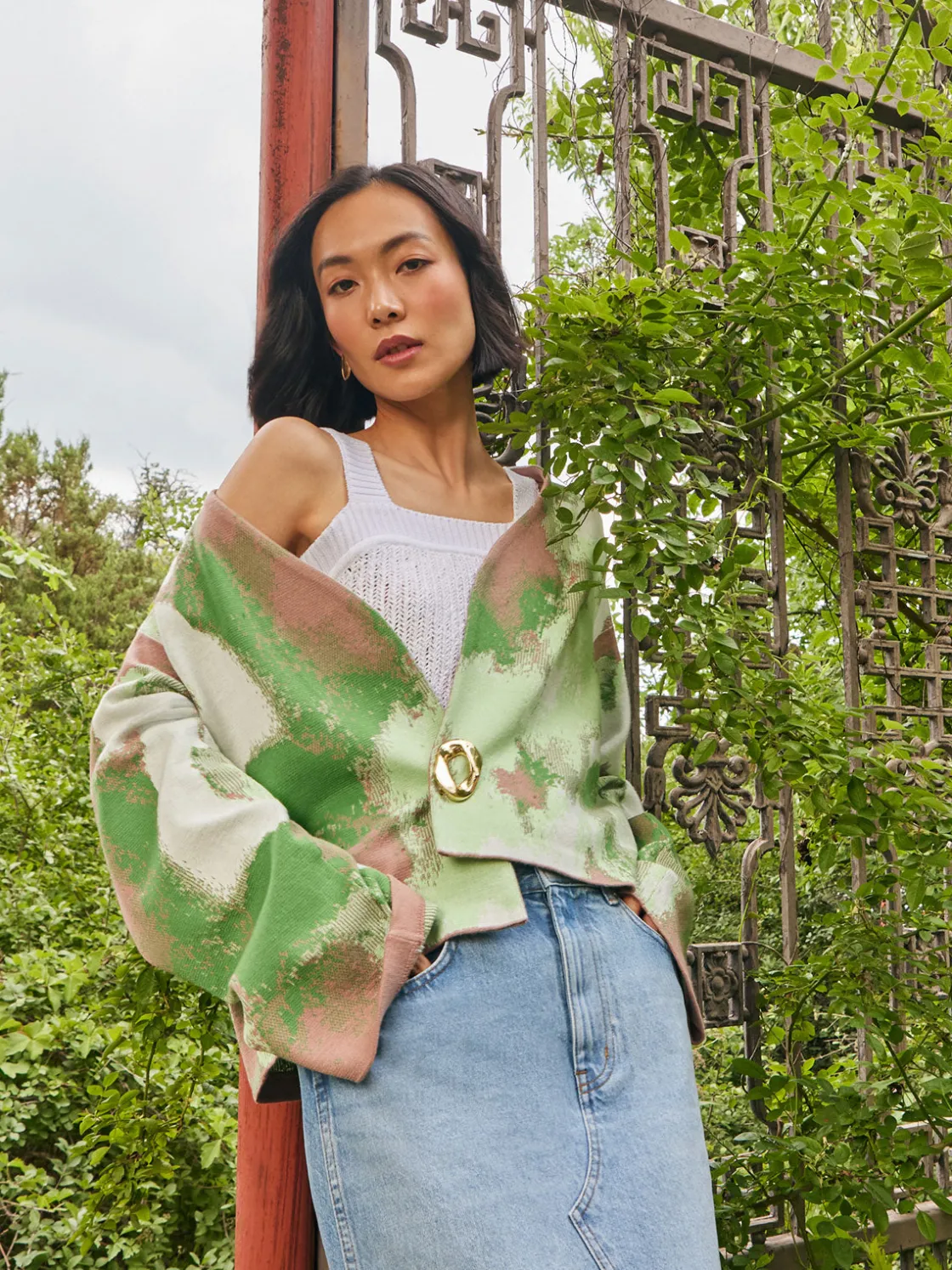 Misook Jackets & Coats|Removable Pin Crossover Jacket - Bell Sleeve Recycled Jacquard Knit