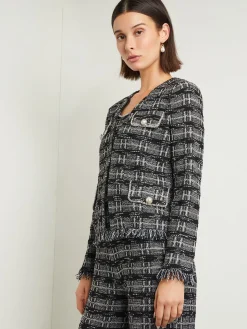 Misook Jackets & Coats|Rhinestone Accent Fringe Tweed Knit Jacket