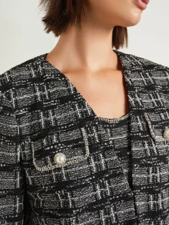 Misook Jackets & Coats|Rhinestone Accent Fringe Tweed Knit Jacket