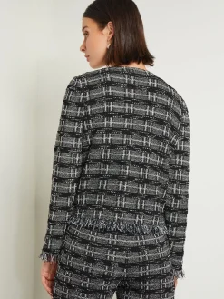 Misook Jackets & Coats|Rhinestone Accent Fringe Tweed Knit Jacket