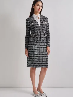 Misook Jackets & Coats|Rhinestone Accent Fringe Tweed Knit Jacket