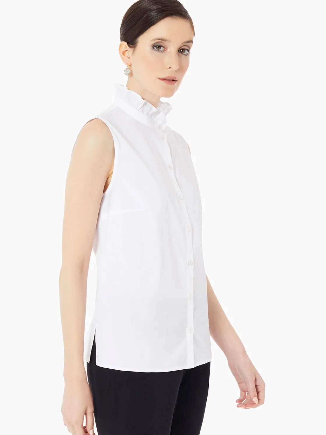 Misook Blouses & Shirts|Tops & Tees|Ruffle Neck Stretch Cotton Blouse