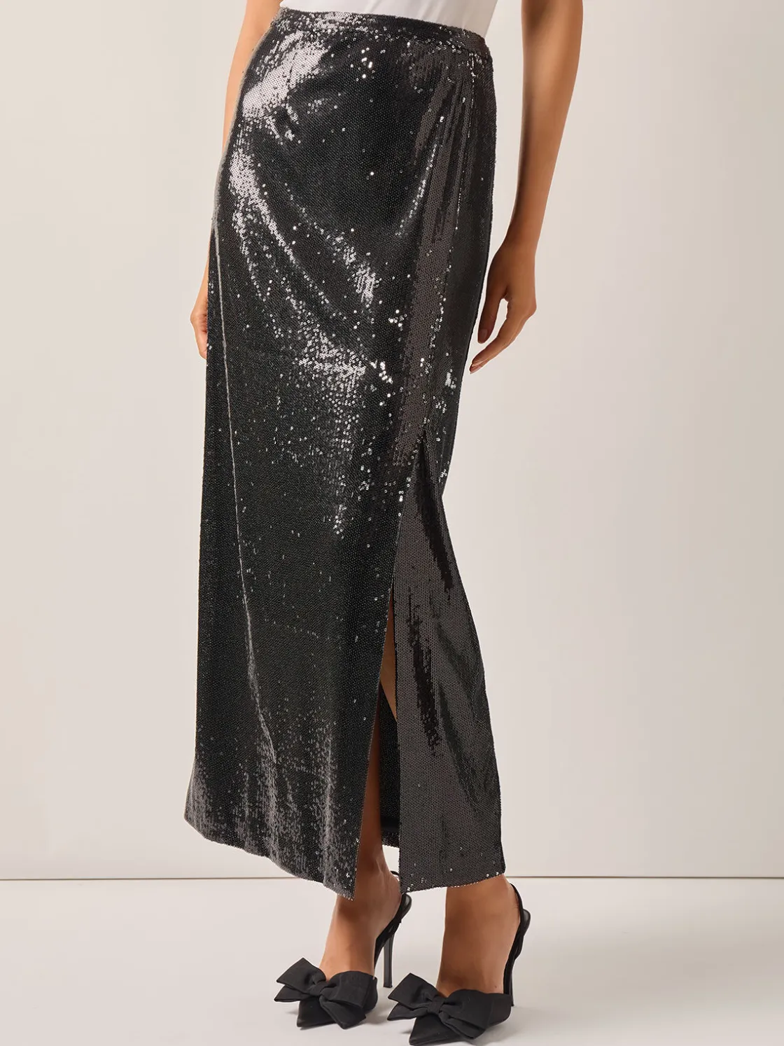 Misook Skirts|Sequin Novelty Woven Straight Maxi Skirt
