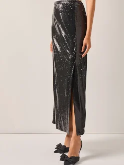 Misook Skirts|Sequin Novelty Woven Straight Maxi Skirt