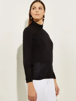 Misook Tops & Tees|Sheer Inset Turtleneck