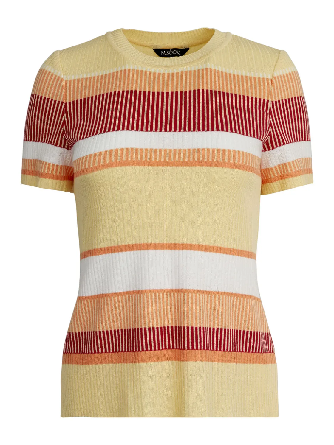 Misook Tops & Tees|Short Sleeve Intarsia Striped Soft Knit Top