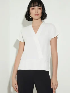 Misook Blouses & Shirts|Tops & Tees|Short Sleeve V-Neck Crepe de Chine Blouse