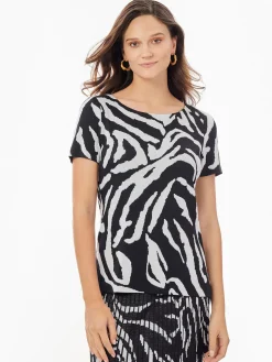 Misook Tops & Tees|Short Sleeve Zebra Soft Knit Top