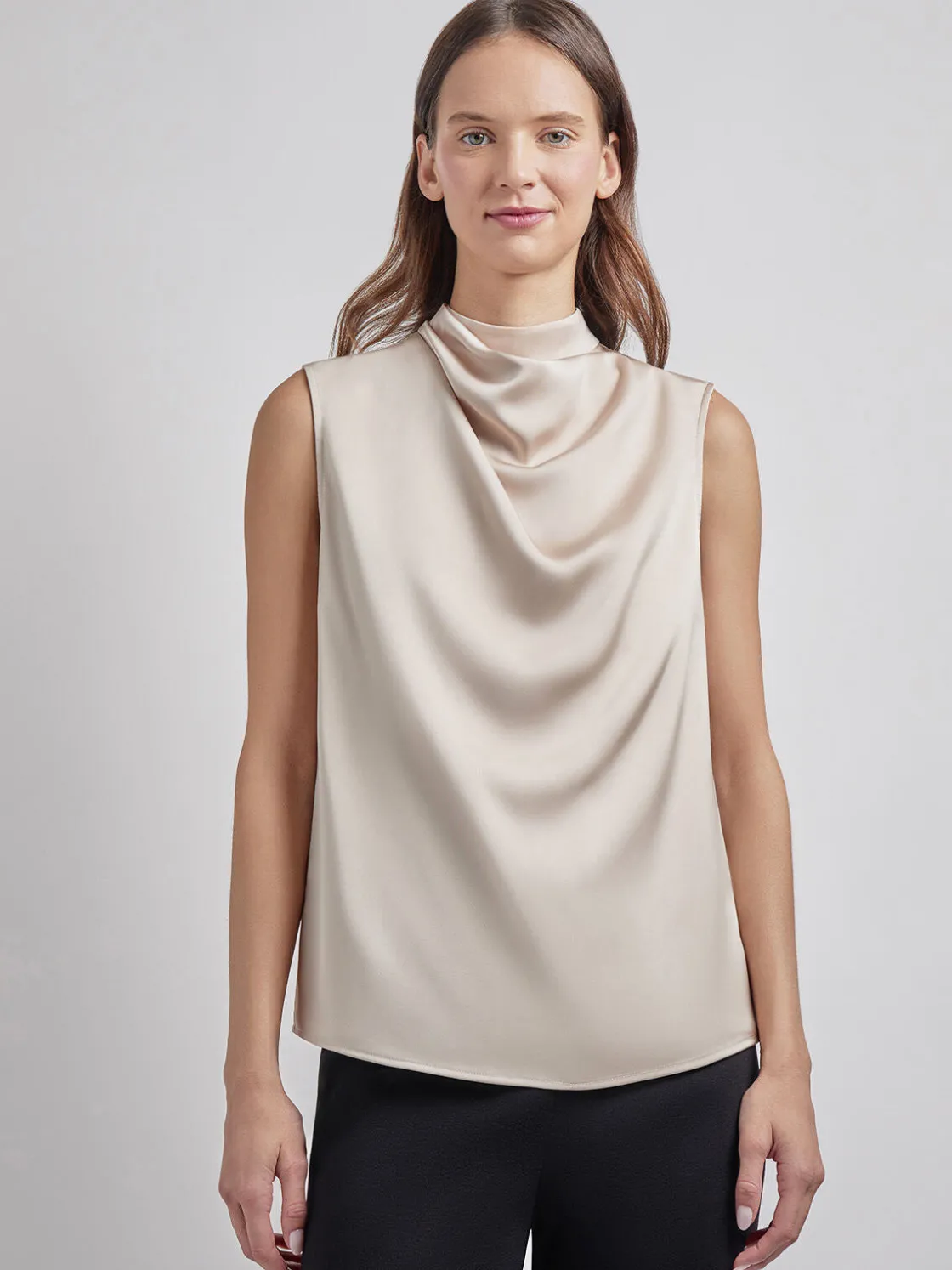 Misook Tops & Tees|Tanks|Sleeveless High Neck Draped Crepe de Chine Blouse