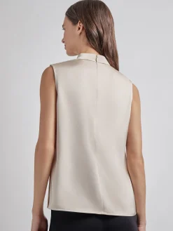 Misook Tops & Tees|Tanks|Sleeveless High Neck Draped Crepe de Chine Blouse