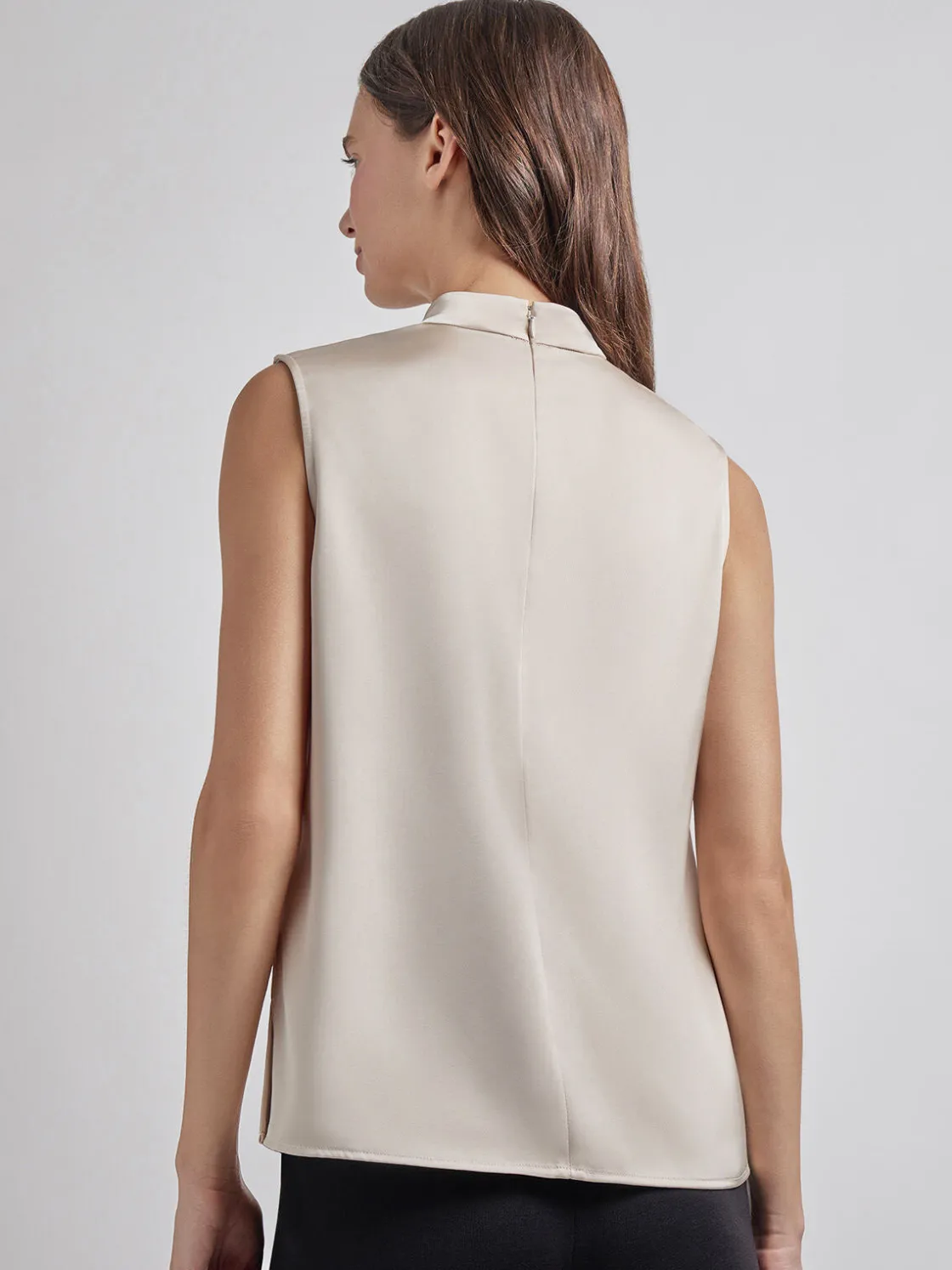 Misook Tops & Tees|Tanks|Sleeveless High Neck Draped Crepe de Chine Blouse