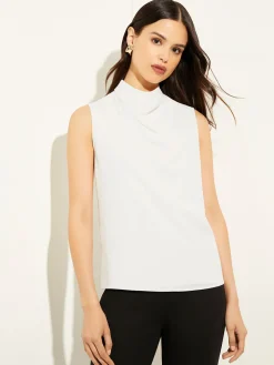 Misook Tops & Tees|Tanks|Sleeveless High Neck Draped Crepe de Chine Blouse