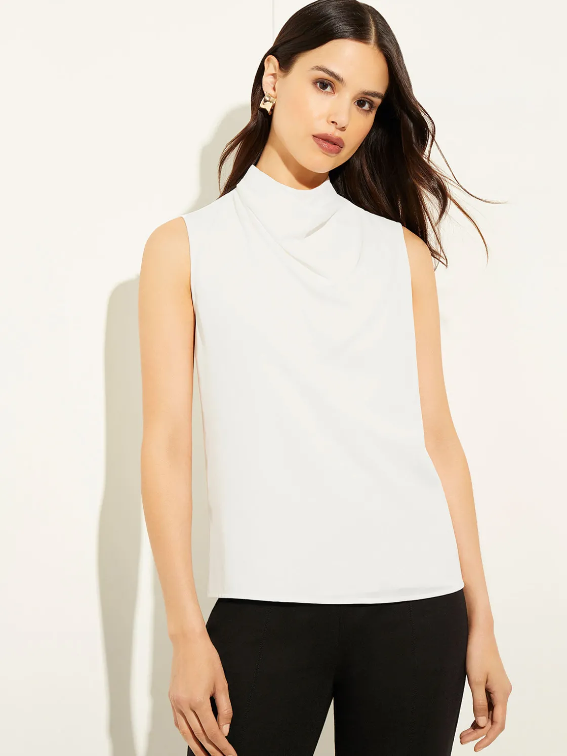 Misook Tops & Tees|Tanks|Sleeveless High Neck Draped Crepe de Chine Blouse