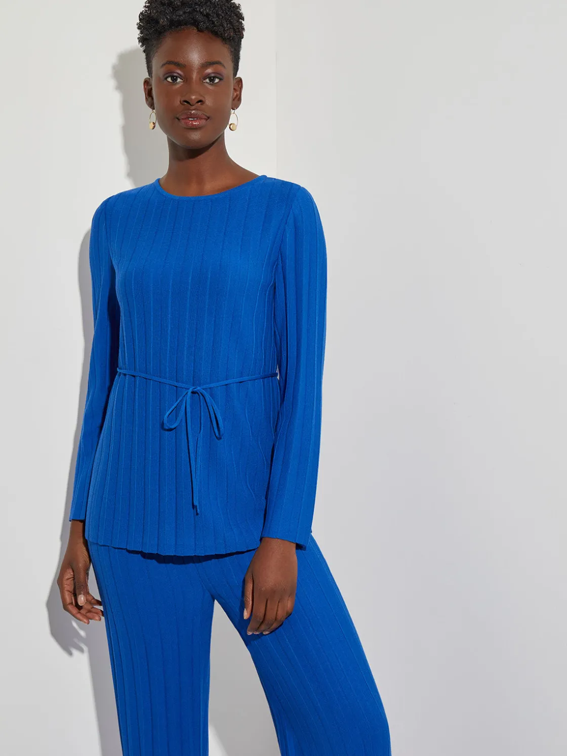 Misook Tops & Tees|Soft Ribbed Knit Tie-Waist Tunic