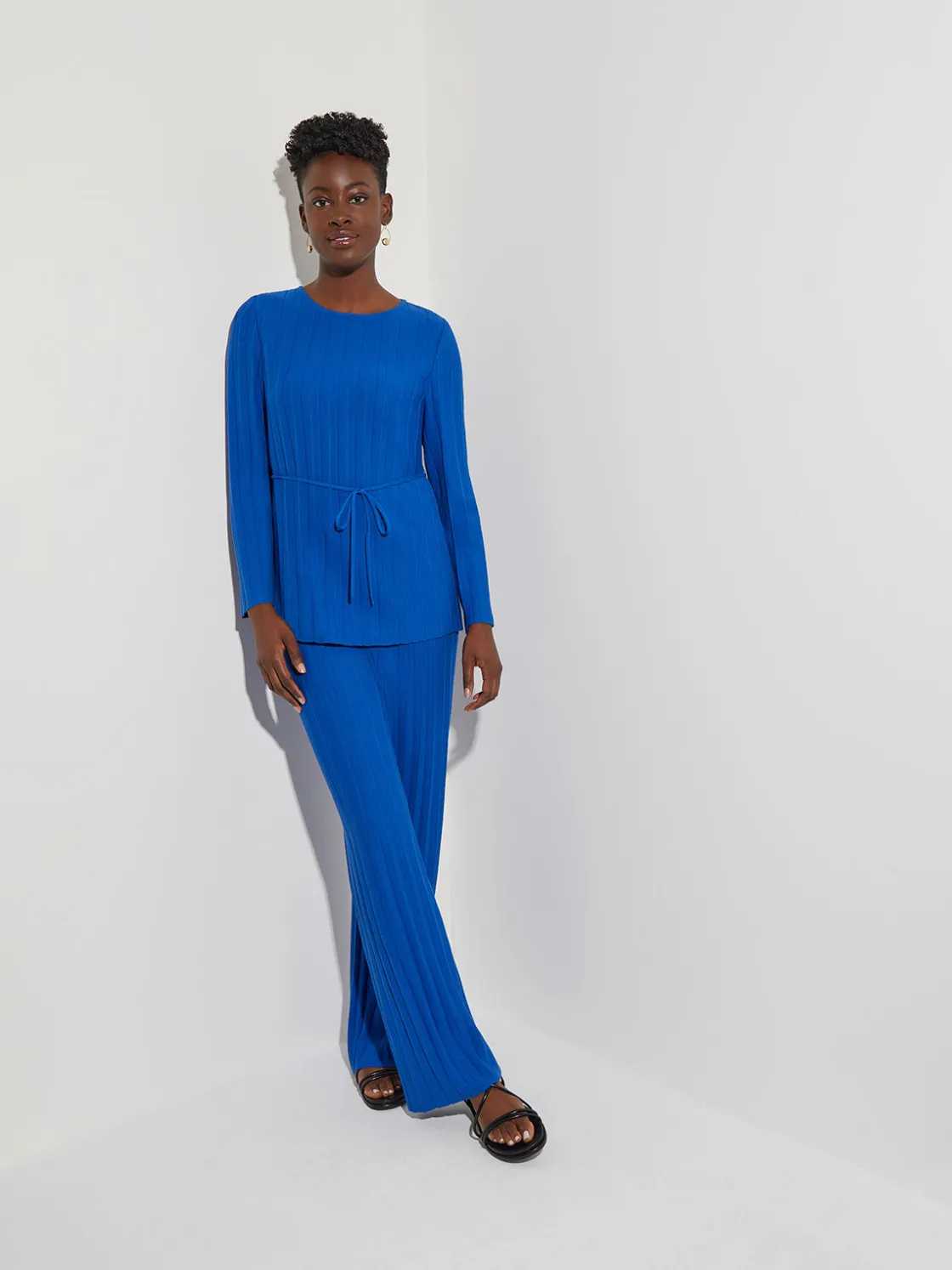 Misook Tops & Tees|Soft Ribbed Knit Tie-Waist Tunic