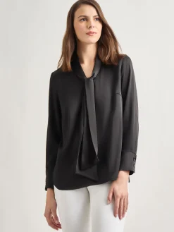 Misook Blouses & Shirts|Tops & Tees|Solid Tie Neck Crepe de Chine Blouse