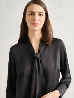Misook Blouses & Shirts|Tops & Tees|Solid Tie Neck Crepe de Chine Blouse