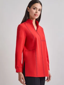 Misook Blouses & Shirts|Tops & Tees|Soutache Detail Tonal Stretch Crepe Tunic