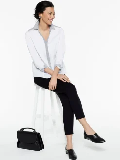 Misook Blouses & Shirts|Tops & Tees|Stripe Trim Stretch Cotton Button-Up Shirt