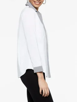 Misook Blouses & Shirts|Tops & Tees|Stripe Trim Stretch Cotton Button-Up Shirt