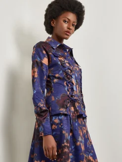 Misook Jackets & Coats|Structured Corset Laced Printed Woven Jacket